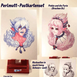 Pinkie und die Furie (Drachen Oc) - Perlmutt-Postkartenset - Weirox