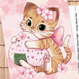 Orange getigerte Sakura Neko- Sakura Onigiri - Postkarte A6 - Hideko Merchandise