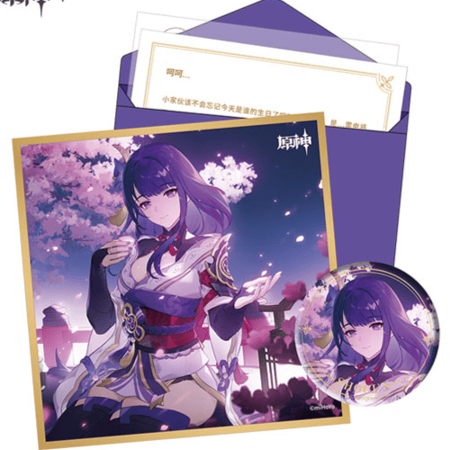 Raiden Shogun / Baal - Geburtstagkarte Set - Button, Shikishi, Aufkleber und Brief (Chinesisch) - Genshin Impact - Destined Day - miHoYo