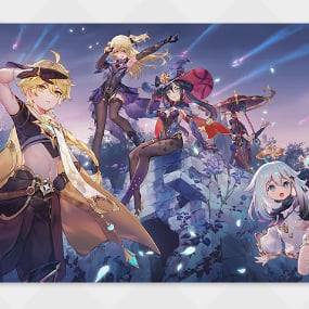 Aether, Fischl, Mona, Paimon & Scaramouche (Unreconciled Stars) - Genshin Impact - Mousepad /Spielmatte - miHoYo