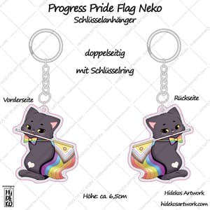 Progress Pride Flag Neko - Schlüsselanhänger - Hideko Merchandise (1)