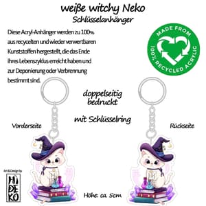 Weiße Witchy Neko - Schlüsselanhänger - Hideko Merchandise (1)