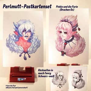 Pinkie und die Furie (Drachen Oc) - Perlmutt-Postkartenset - Weirox.jpg