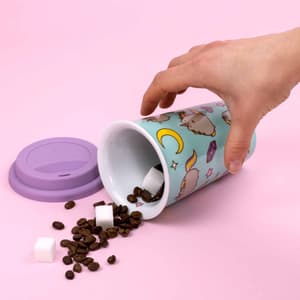 Keramikbecher mit Silikondeckel „Einhorn-Motive“ - 5