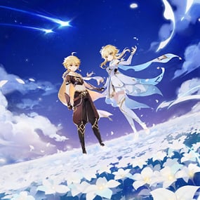 Traveler - Aether & Lumine ( Twin Stars on Floral Sea) - Genshin Impact - Mousepad /Spielmatte - miHoYo