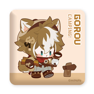 Gorou - Genshin Impact Relaxing Camp Series - Square-shaped Tin Badge - miHoYo