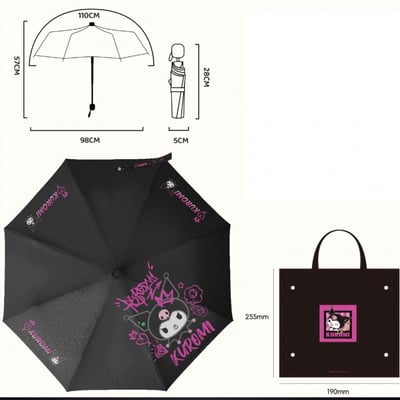 Kuromi - Sanrio - Regenschirm + Etui und Tasche - Langbowang (1)
