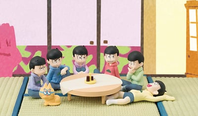 Osomatsu-san - Palmate Mini-Figuren Set - We are Family! (7 Figuren mit Tisch und Hintergrund) - 7