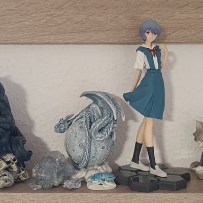 Ayanami Rei near Celestine and a moon dragon. · Rei Ayanami - Uniform - High Premium - Sega