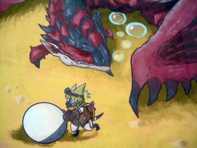 Rathalos & Palico Egg Quest - Monster Hunter World Towel - Sakami (150 x 75 cm) - 2