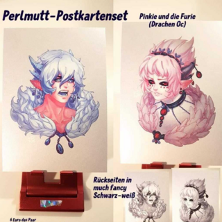 Pinkie und die Furie (Drachen Oc) - Perlmutt-Postkartenset - Weirox